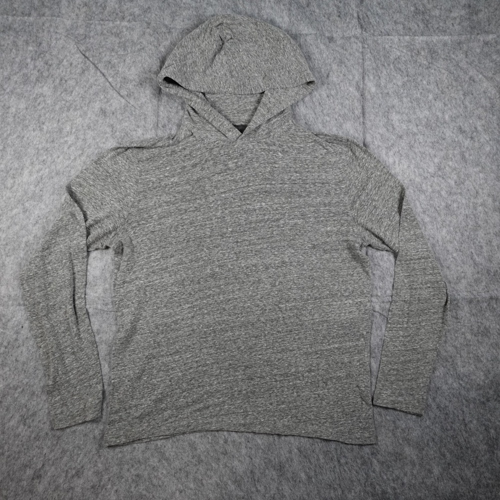 Saks Fifth Avenue Top Women Large Gray‎ Linen Blend Hooded Long Sleeve Pullover